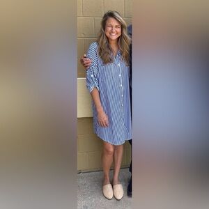 Blue & White Striped Button-Up Mini Dress
